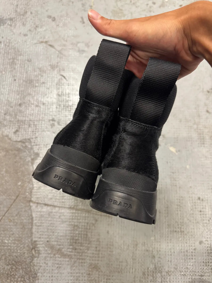 AW1999 Prada Linea Rossa Black Pony Hair Leather Boots IzqRZif 6