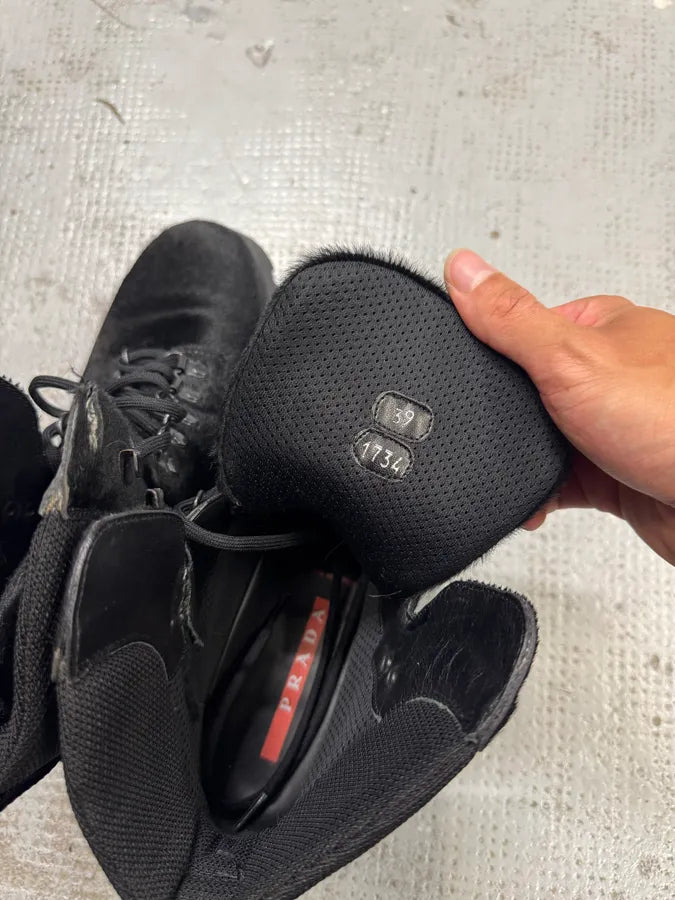 AW1999 Prada Linea Rossa Black Pony Hair Leather Boots IzqRZif 7