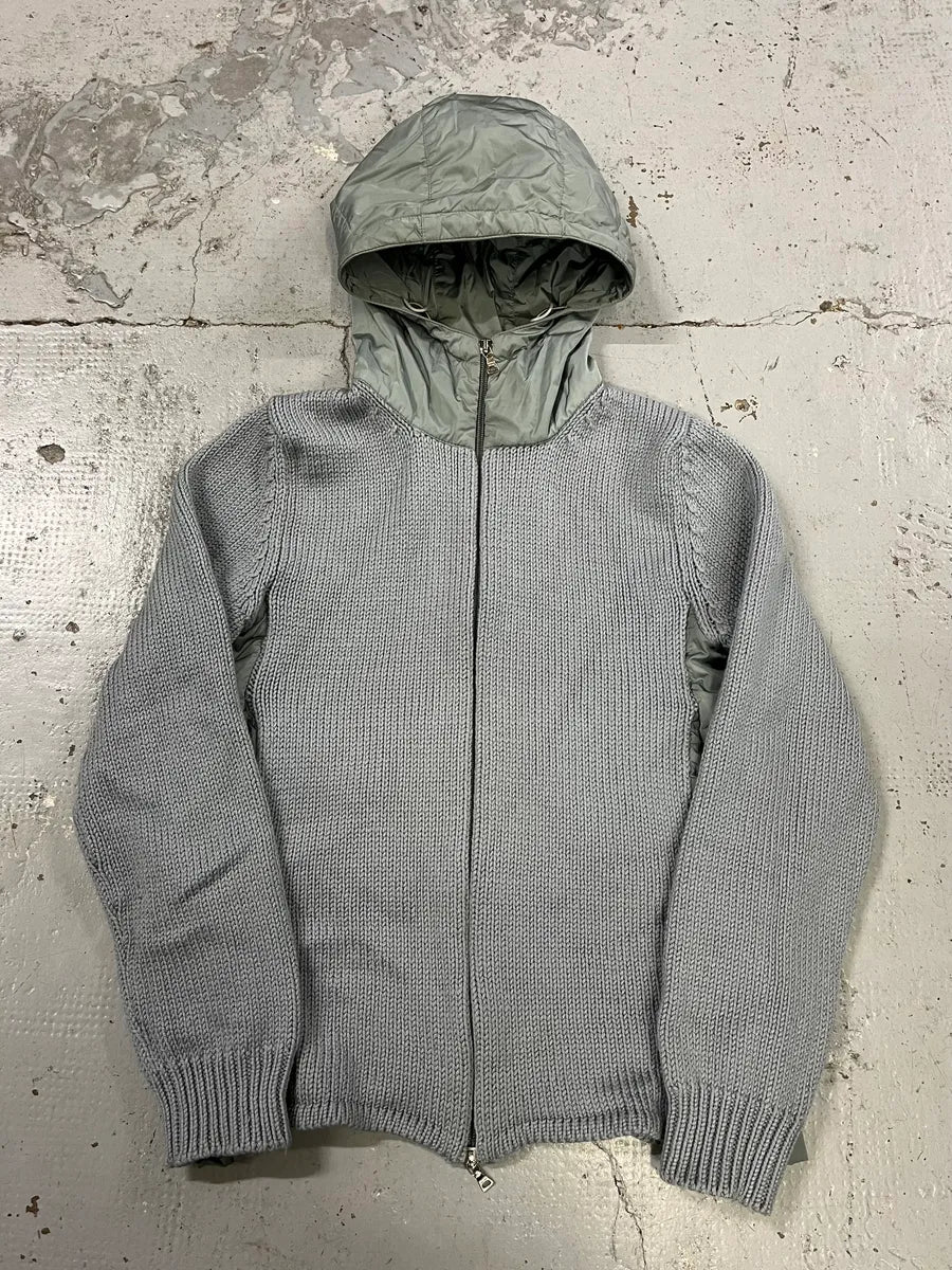 AW1999 Prada Linea Rossa Nylon Hood Grey Wool Sweater BrWURPb 0
