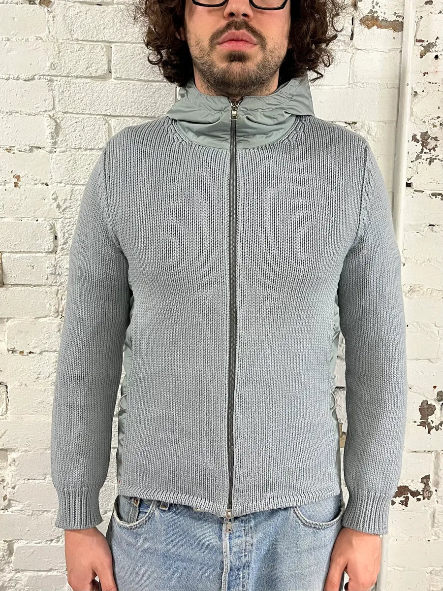 AW1999 Prada Linea Rossa Nylon Hood Grey Wool Sweater BrWURPb 1
