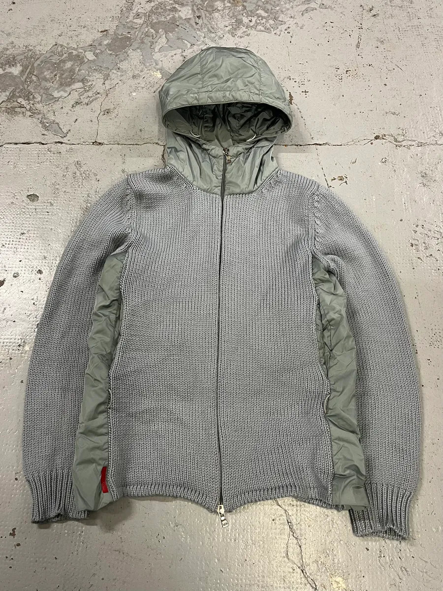 AW1999 Prada Linea Rossa Nylon Hood Grey Wool Sweater BrWURPb 3