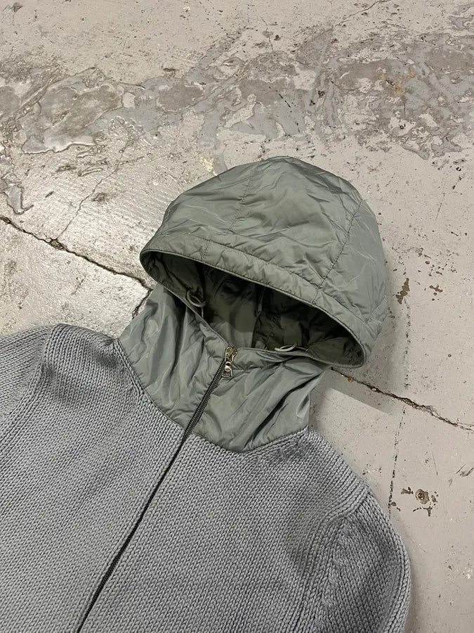 AW1999 Prada Linea Rossa Nylon Hood Grey Wool Sweater BrWURPb 4