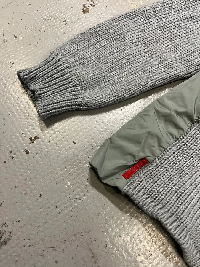 AW1999 Prada Linea Rossa Nylon Hood Grey Wool Sweater BrWURPb 5