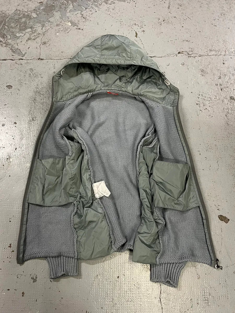 AW1999 Prada Linea Rossa Nylon Hood Grey Wool Sweater BrWURPb 9