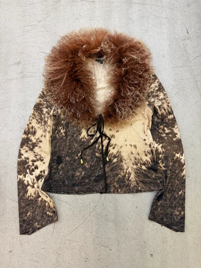 AW1999 Roberto Cavalli Beige Cow Fury Movement Fur Cardigan ummRQiY 0