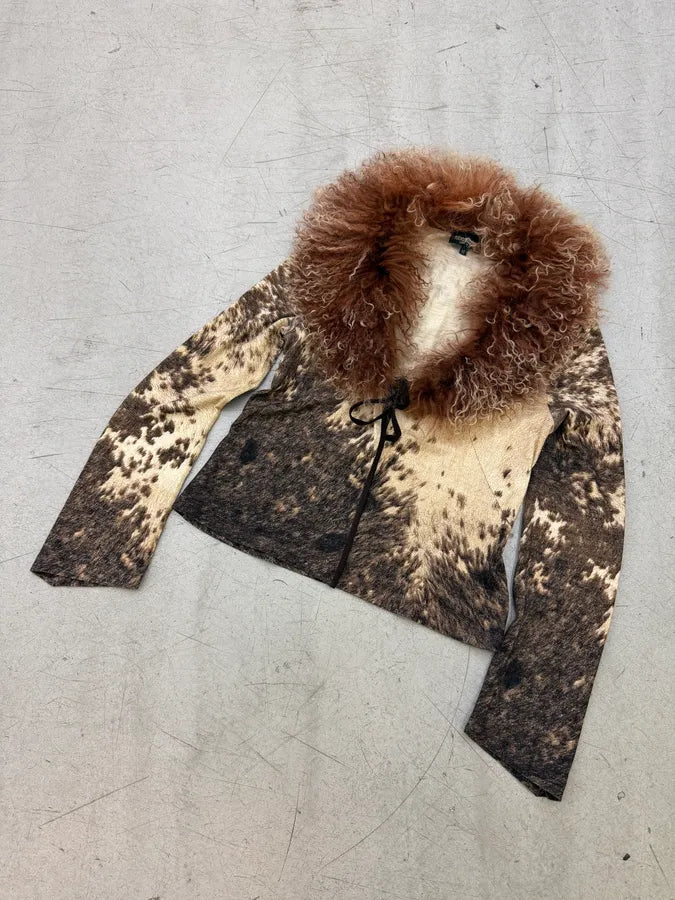 AW1999 Roberto Cavalli Beige Cow Fury Movement Fur Cardigan ummRQiY 12