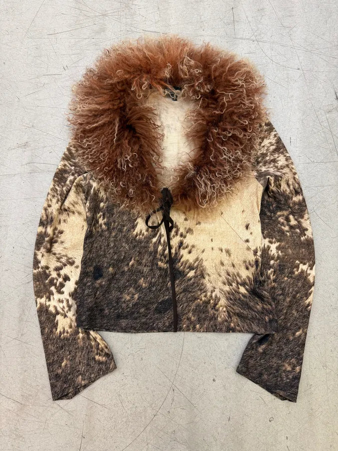 AW1999 Roberto Cavalli Beige Cow Fury Movement Fur Cardigan ummRQiY 2