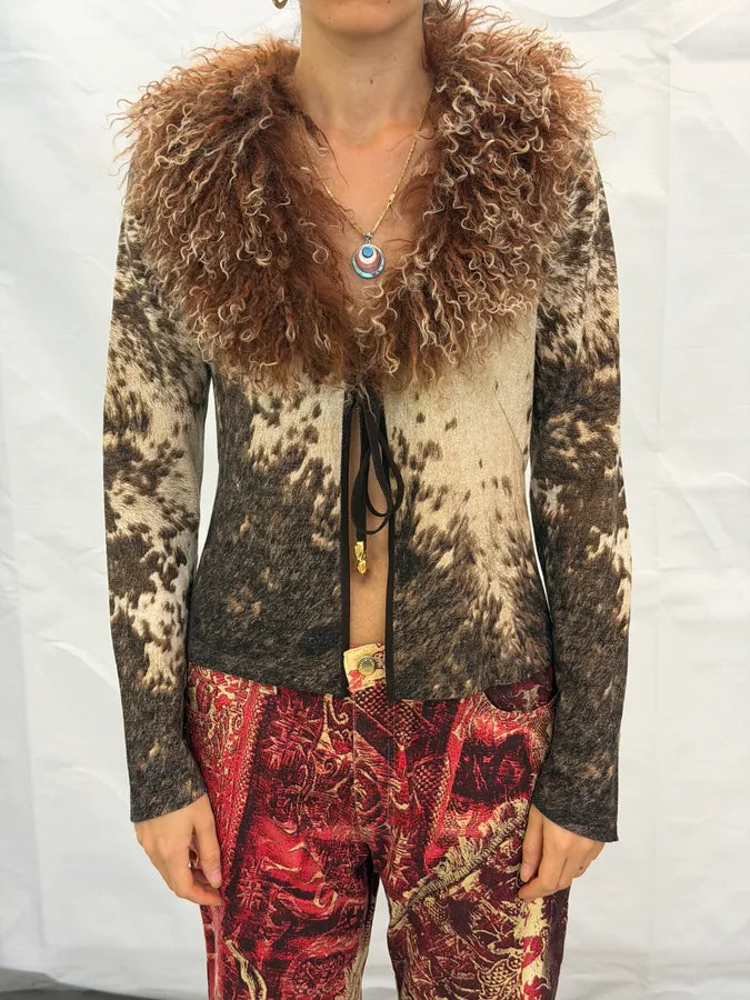 AW1999 Roberto Cavalli Beige Cow Fury Movement Fur Cardigan ummRQiY 4