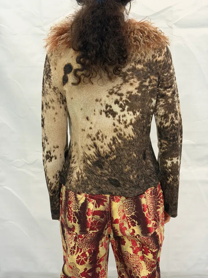 AW1999 Roberto Cavalli Beige Cow Fury Movement Fur Cardigan ummRQiY 5