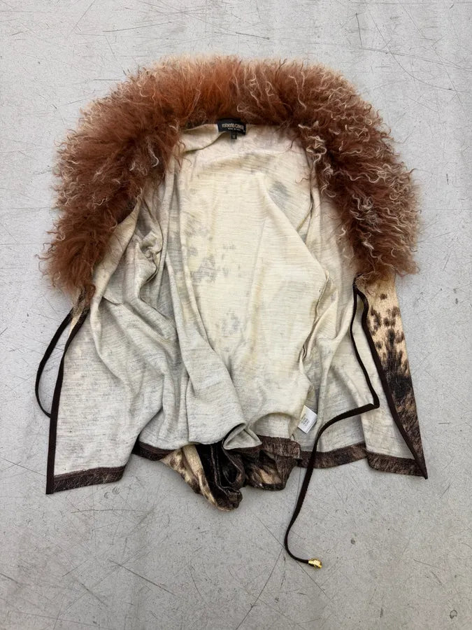 AW1999 Roberto Cavalli Beige Cow Fury Movement Fur Cardigan ummRQiY 6