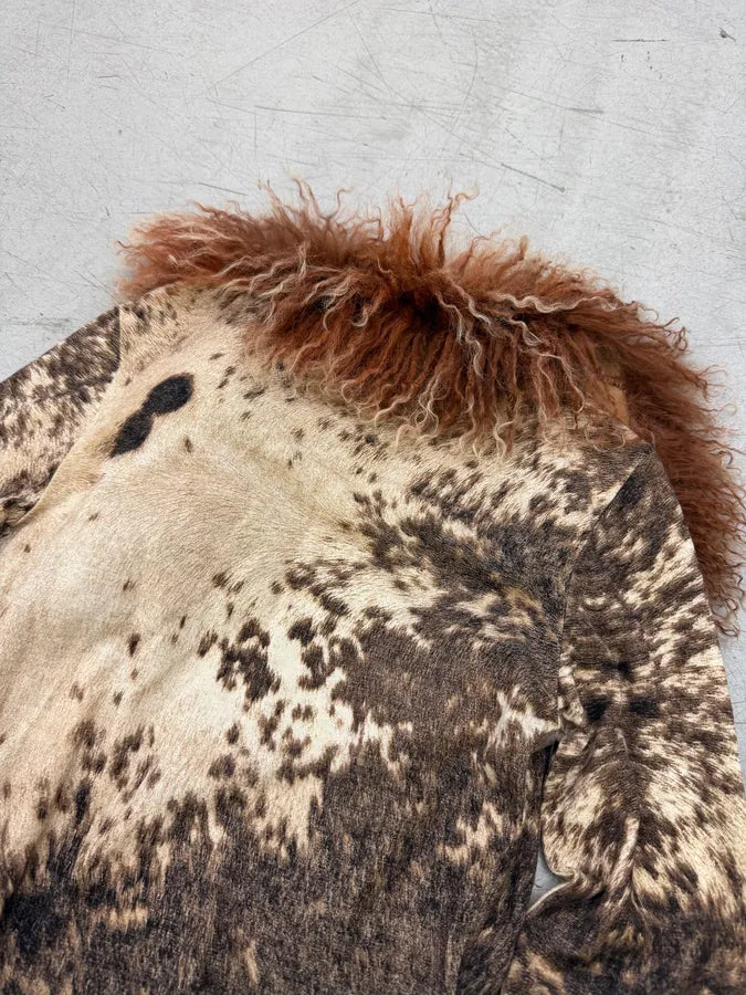 AW1999 Roberto Cavalli Beige Cow Fury Movement Fur Cardigan ummRQiY 7