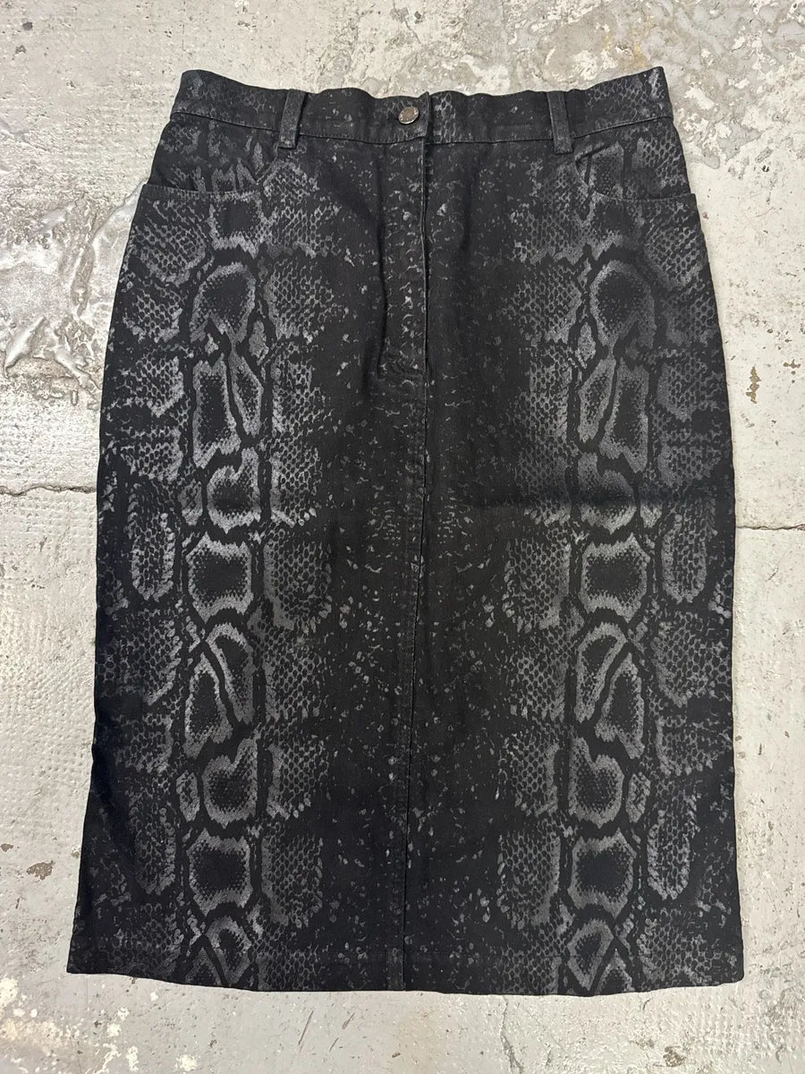 AW1999 Roberto Cavalli Black Snake Python Print Skirt QRiIhST 0