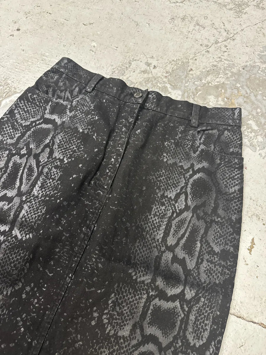 AW1999 Roberto Cavalli Black Snake Python Print Skirt QRiIhST 8