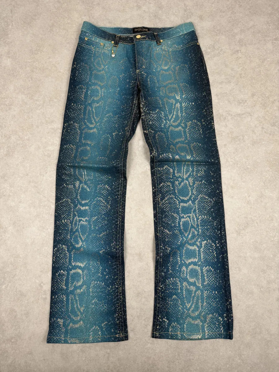 AW1999 Roberto Cavalli Blue Legend Python Gold Pants jnWJhNU 0