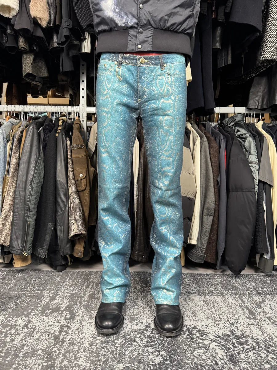 AW1999 Roberto Cavalli Blue Legend Python Gold Pants jnWJhNU 1