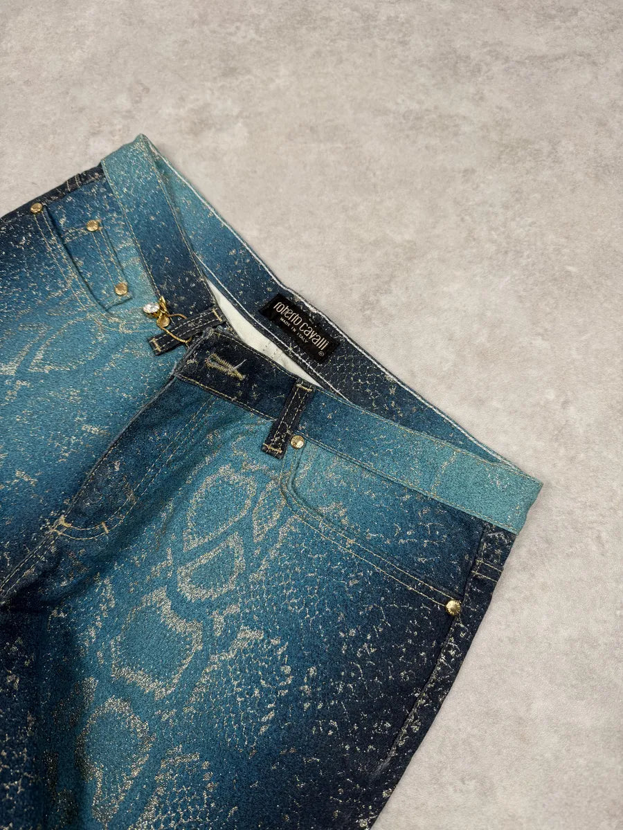 AW1999 Roberto Cavalli Blue Legend Python Gold Pants jnWJhNU 11