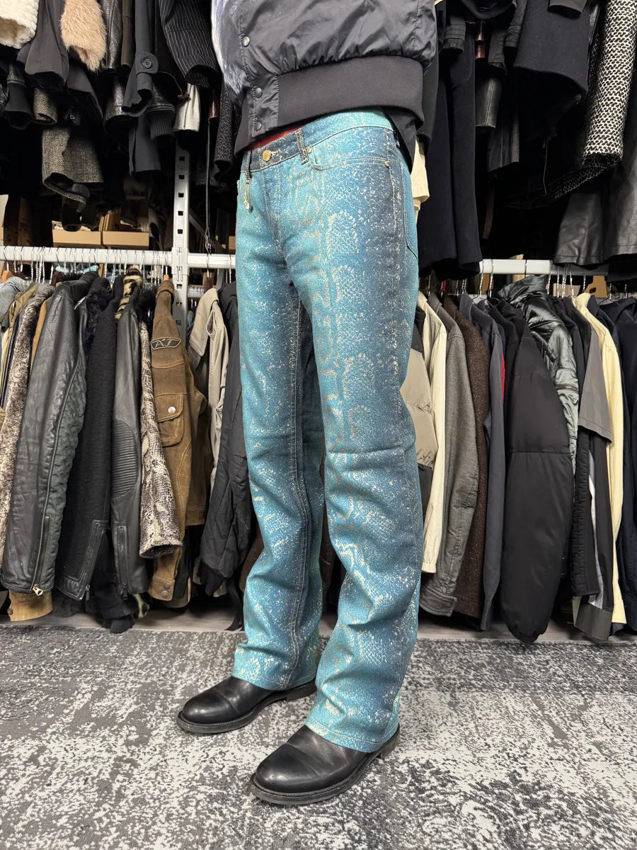 AW1999 Roberto Cavalli Blue Legend Python Gold Pants jnWJhNU 2