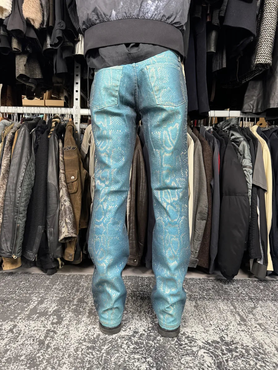 AW1999 Roberto Cavalli Blue Legend Python Gold Pants jnWJhNU 3
