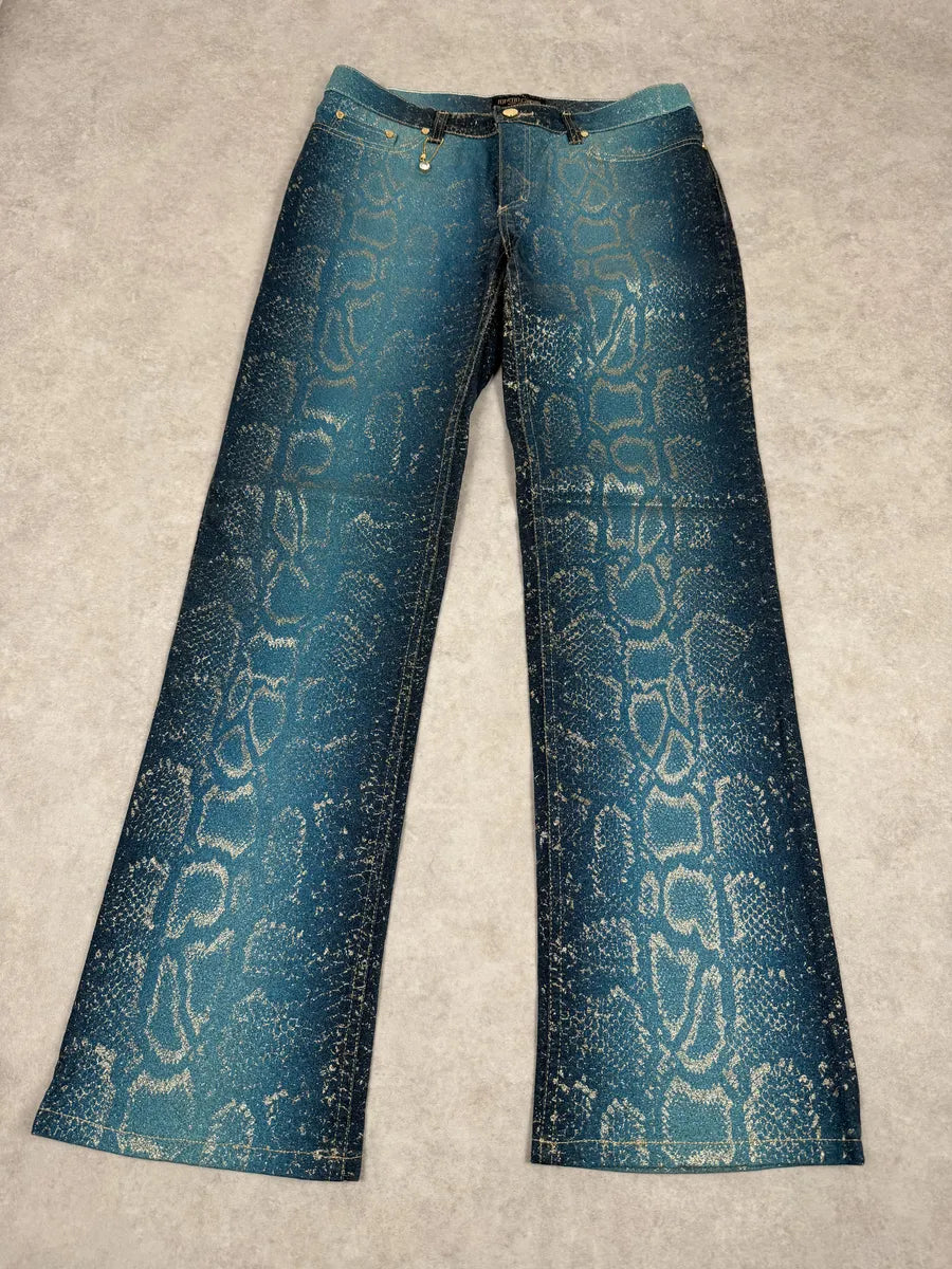 AW1999 Roberto Cavalli Blue Legend Python Gold Pants jnWJhNU 5