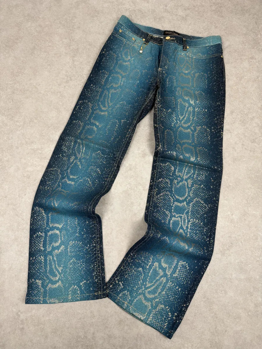 AW1999 Roberto Cavalli Blue Legend Python Gold Pants jnWJhNU 8