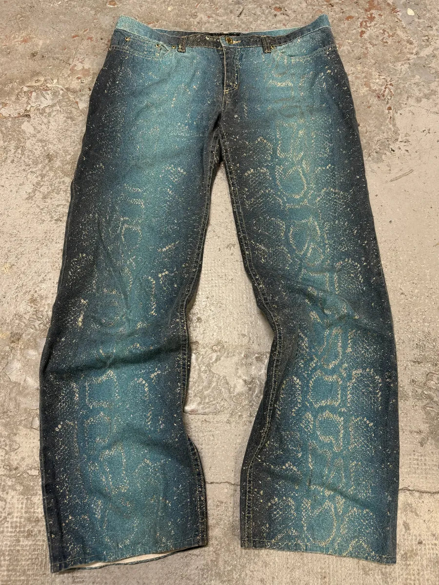 AW1999 Roberto Cavalli Blue Legend Python Gold Pants PotbXmf 0