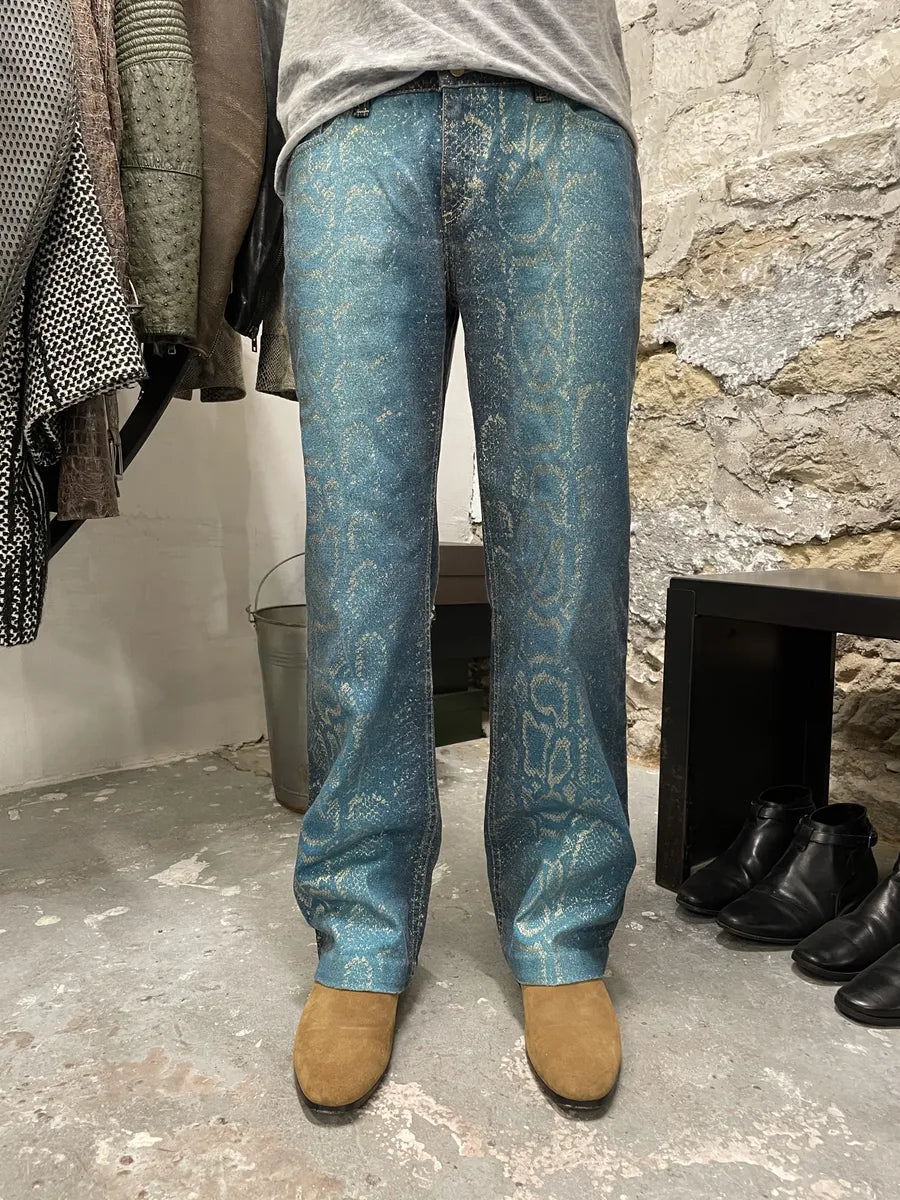 AW1999 Roberto Cavalli Blue Python Skin Legend Pants (S/M) 0