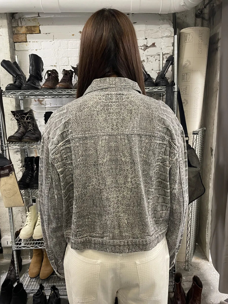 AW1999 Roberto Cavalli Crocodile Printed Cropped Denim Jacket (M) dCqkhmi 1