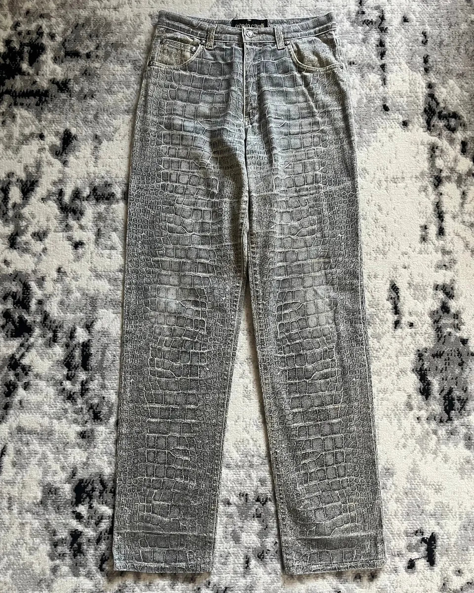AW1999 Roberto Cavalli Crocodile Skin Effect Grey Pants lNWMtaM 0