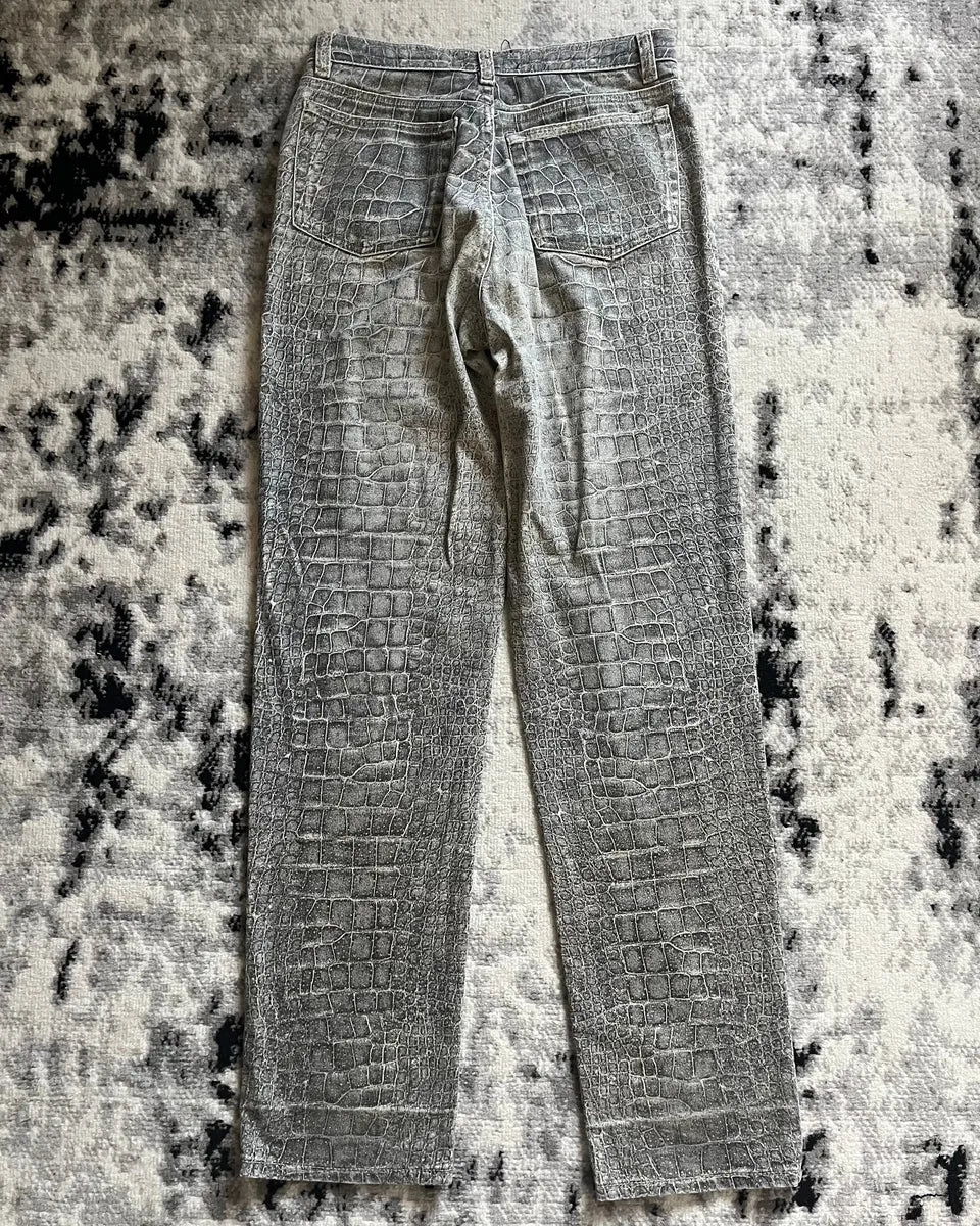AW1999 Roberto Cavalli Crocodile Skin Effect Grey Pants lNWMtaM 1