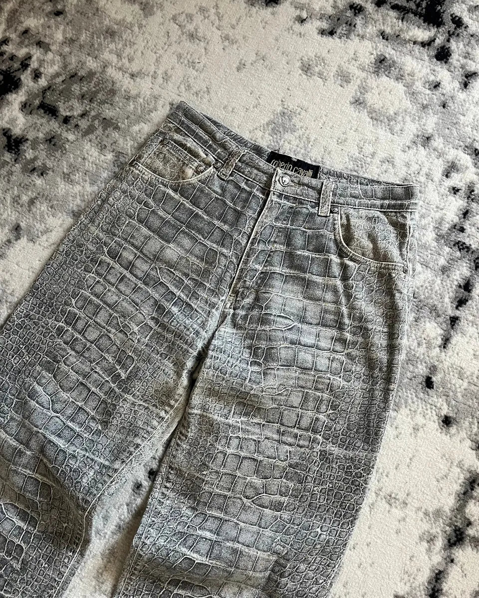 AW1999 Roberto Cavalli Crocodile Skin Effect Grey Pants lNWMtaM 2