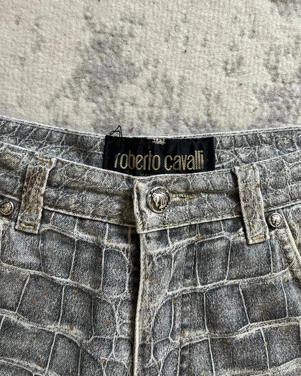 AW1999 Roberto Cavalli Crocodile Skin Effect Grey Pants lNWMtaM 4