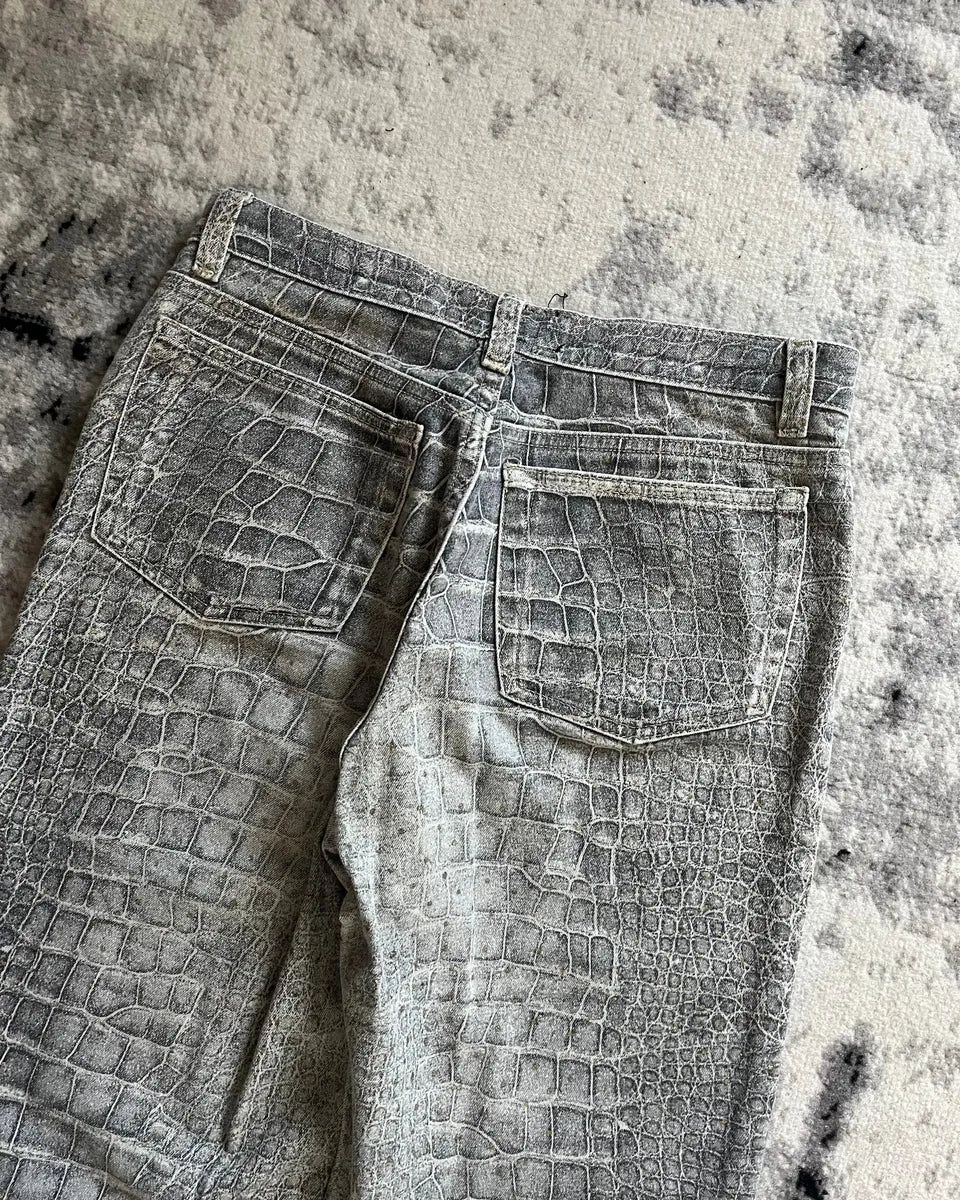 AW1999 Roberto Cavalli Crocodile Skin Effect Grey Pants lNWMtaM 6