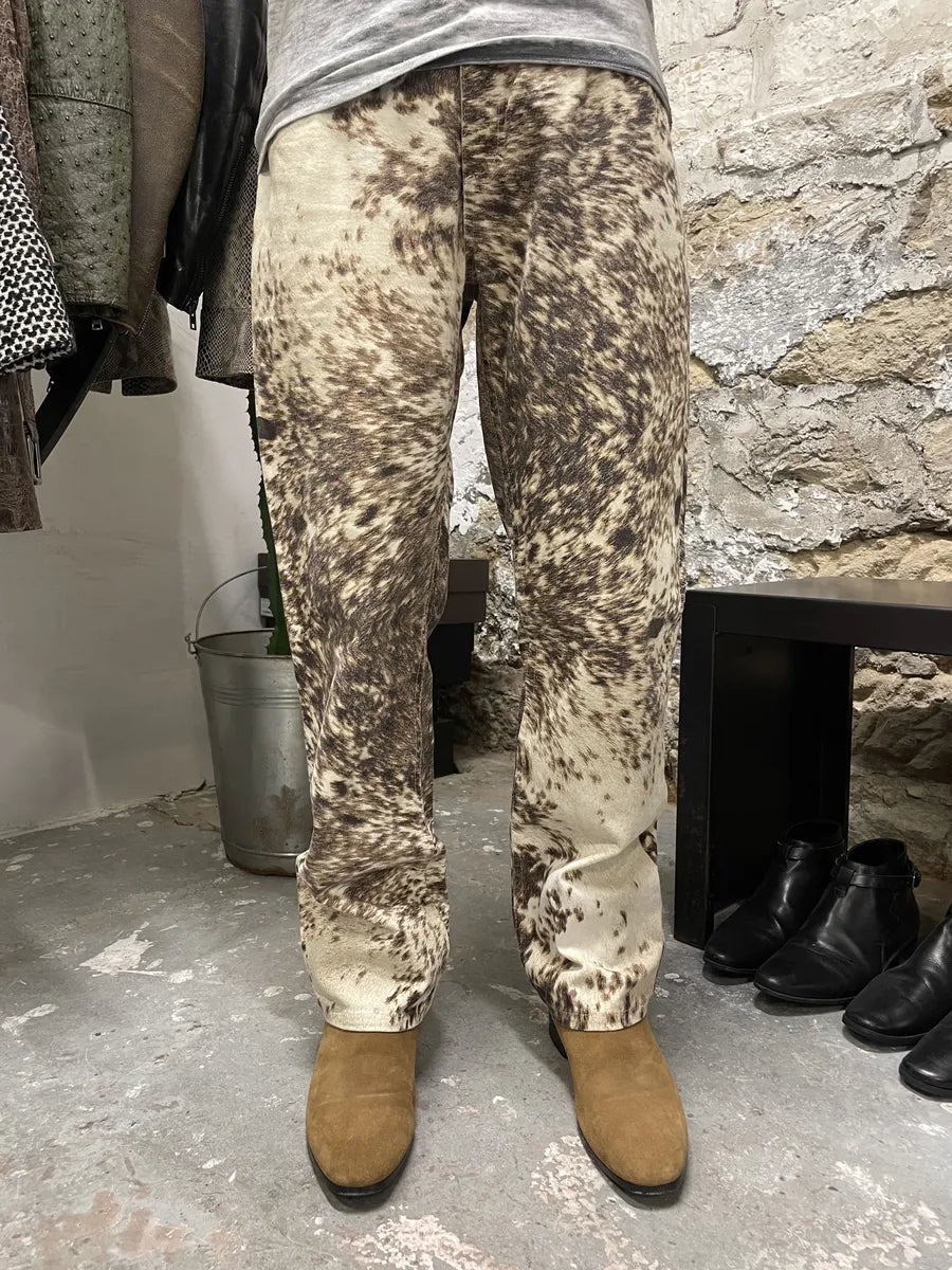AW1999 Roberto Cavalli Furry Brown Movement Cawprint Pants (M) 1
