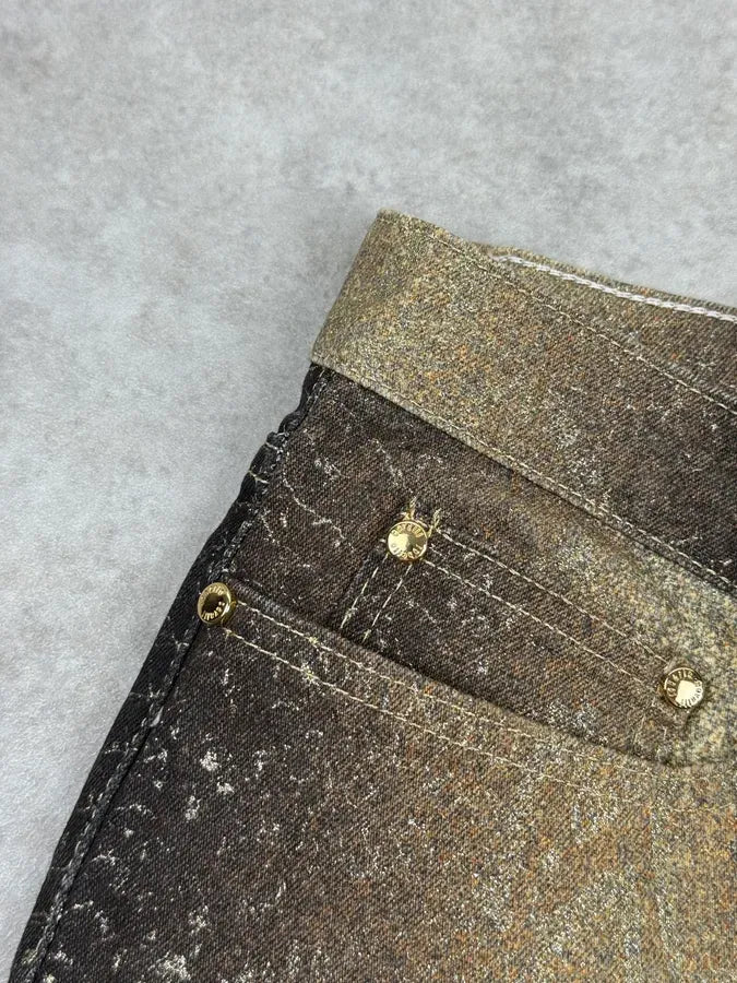 AW1999 Roberto Cavalli Golden Brown Metallic Python Print Flared Pants FPXcWFY 11