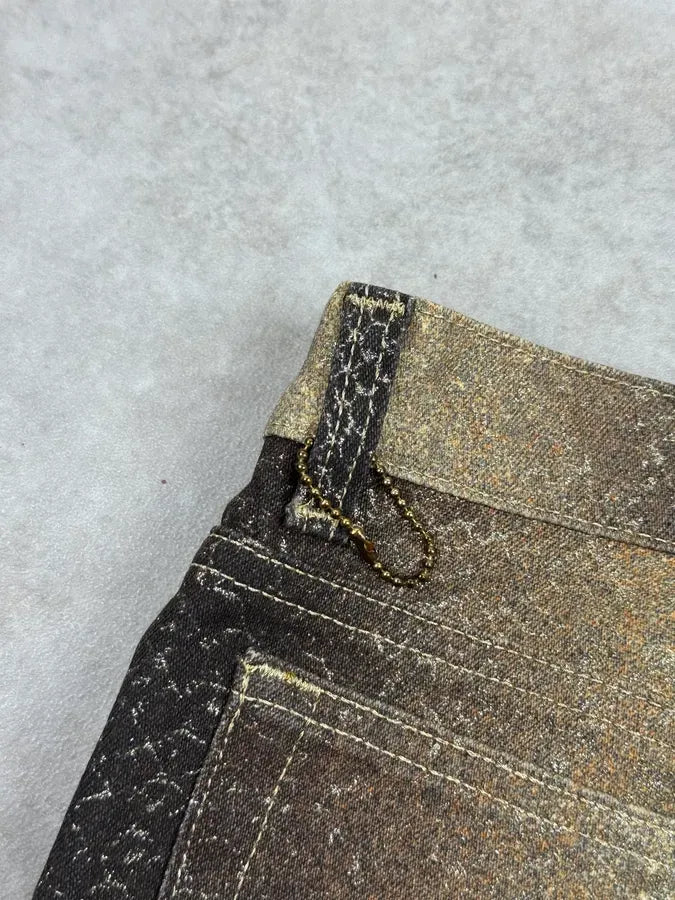 AW1999 Roberto Cavalli Golden Brown Metallic Python Print Flared Pants FPXcWFY 9