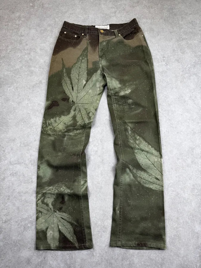 AW1999 Roberto Cavalli Green Autumn Leafs Pants zYSVKQe 0