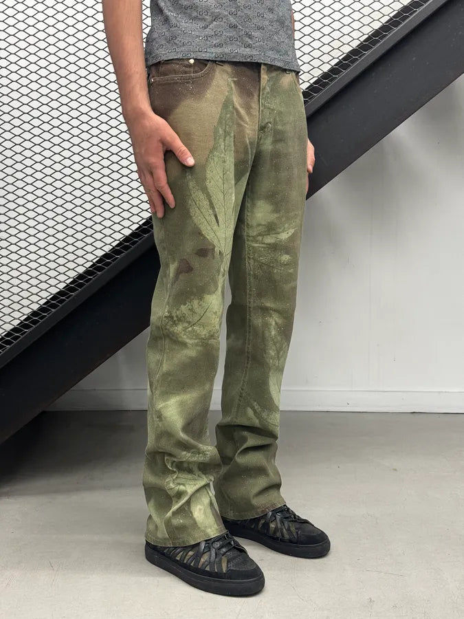 AW1999 Roberto Cavalli Green Autumn Leafs Pants zYSVKQe 3