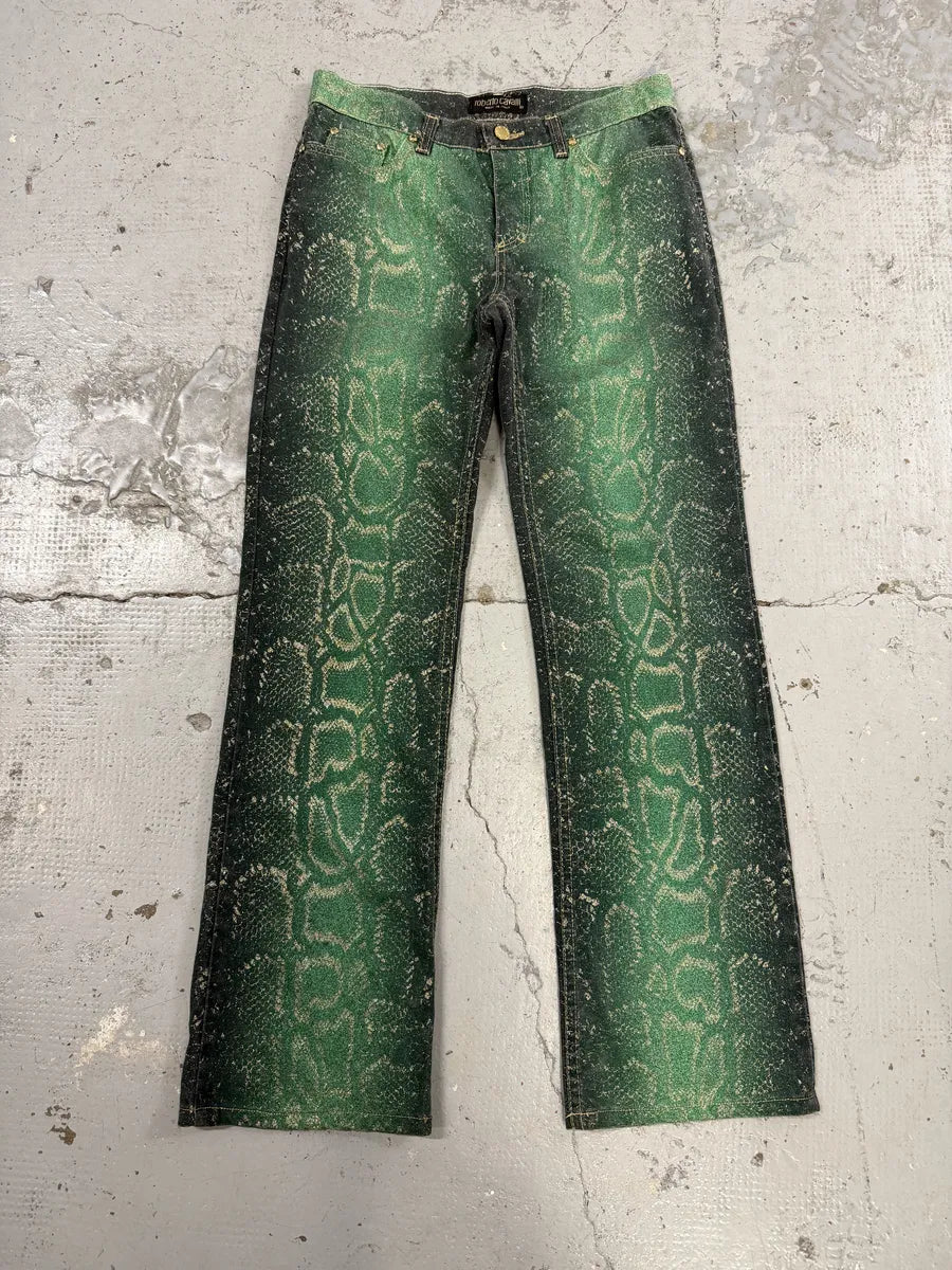 AW1999 Roberto Cavalli Green Legend Python Effect Pants DRHUJVT 0