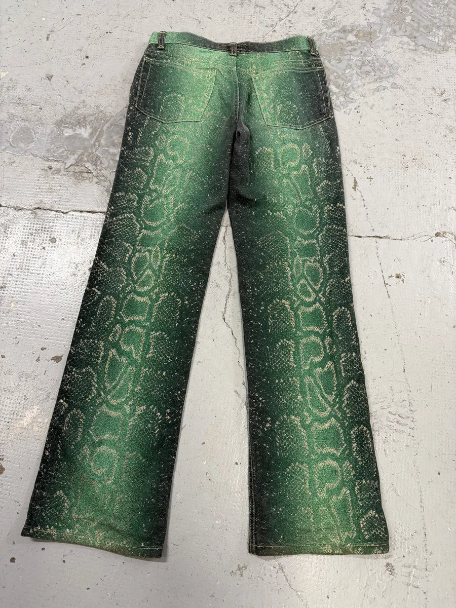 AW1999 Roberto Cavalli Green Legend Python Effect Pants DRHUJVT 1
