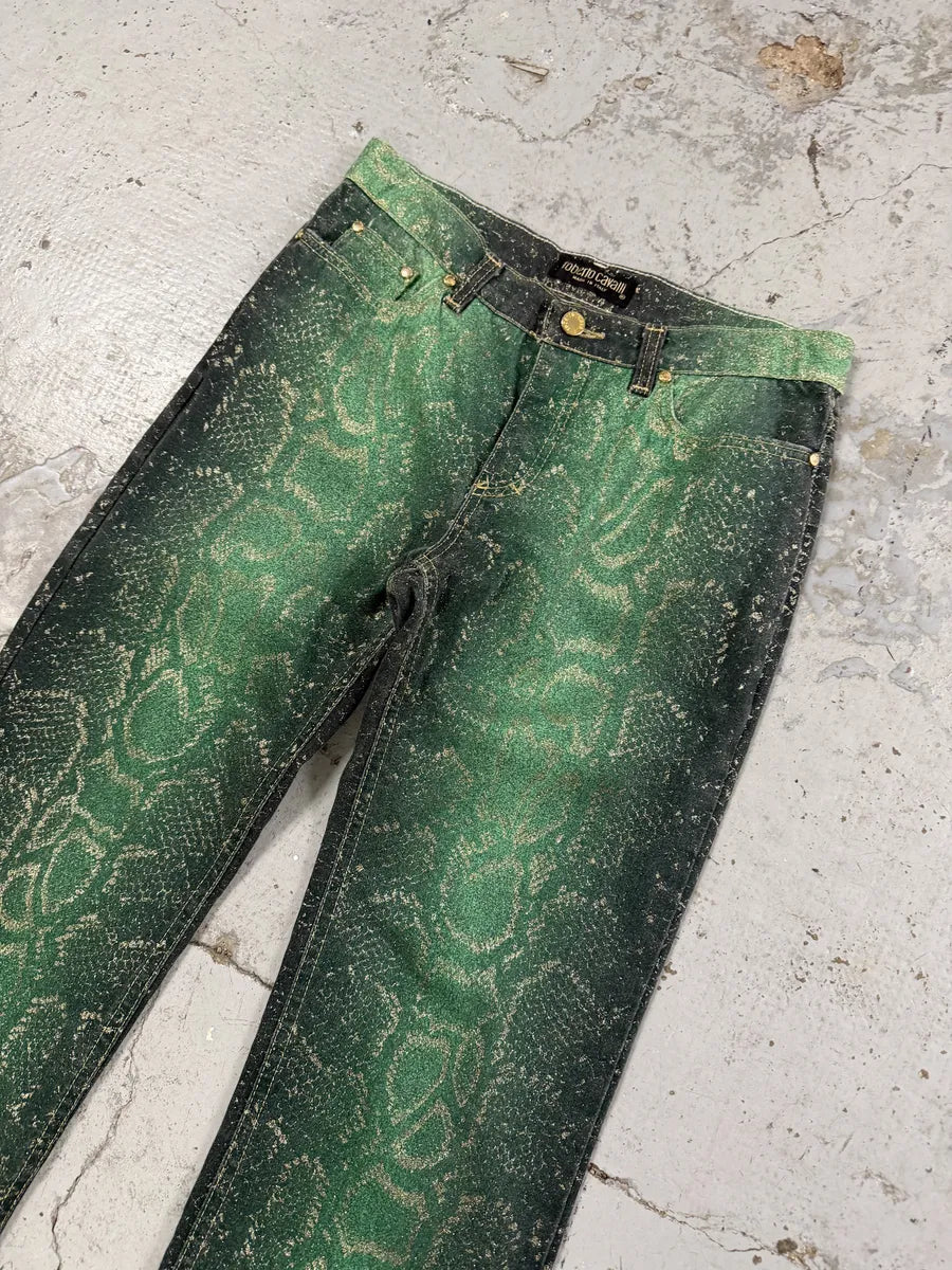 AW1999 Roberto Cavalli Green Legend Python Effect Pants DRHUJVT 3