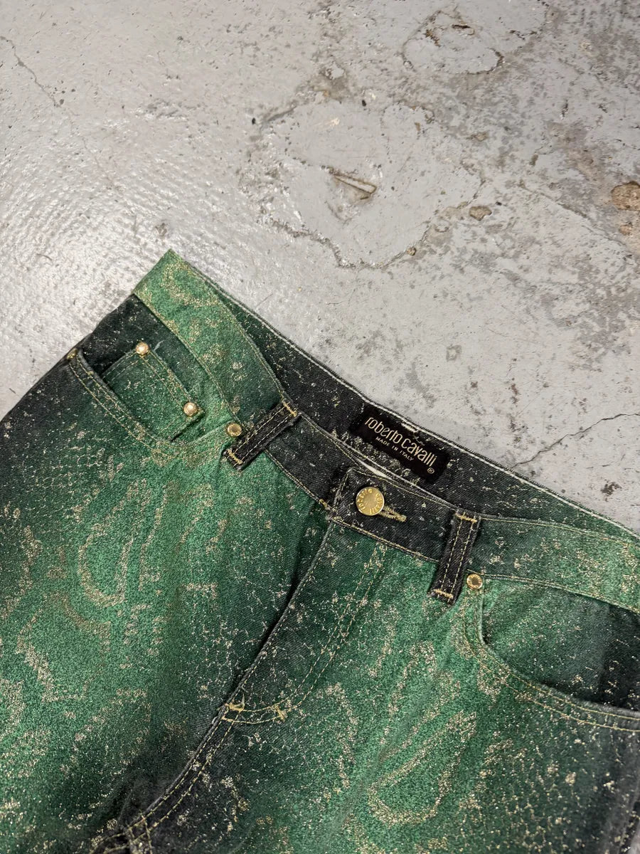 AW1999 Roberto Cavalli Green Legend Python Effect Pants DRHUJVT 5