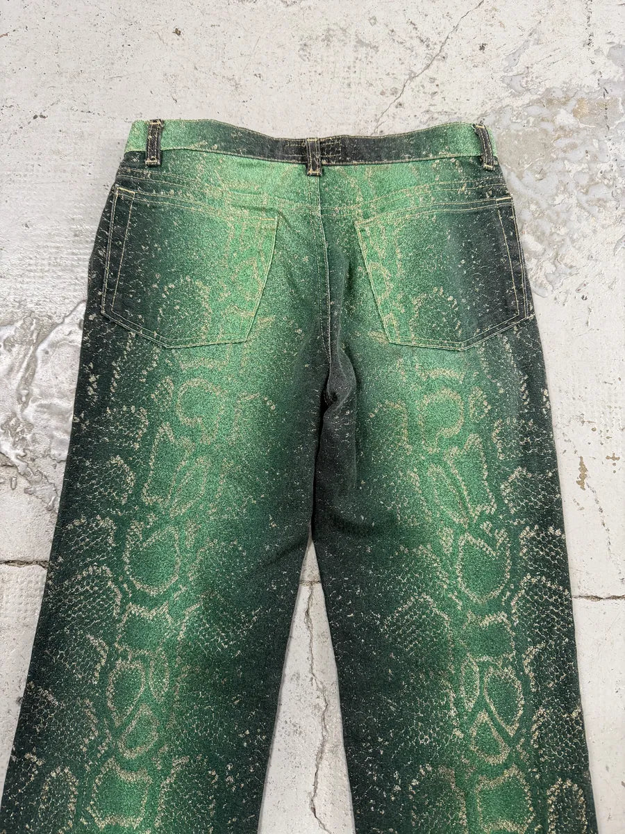 AW1999 Roberto Cavalli Green Legend Python Effect Pants DRHUJVT 6