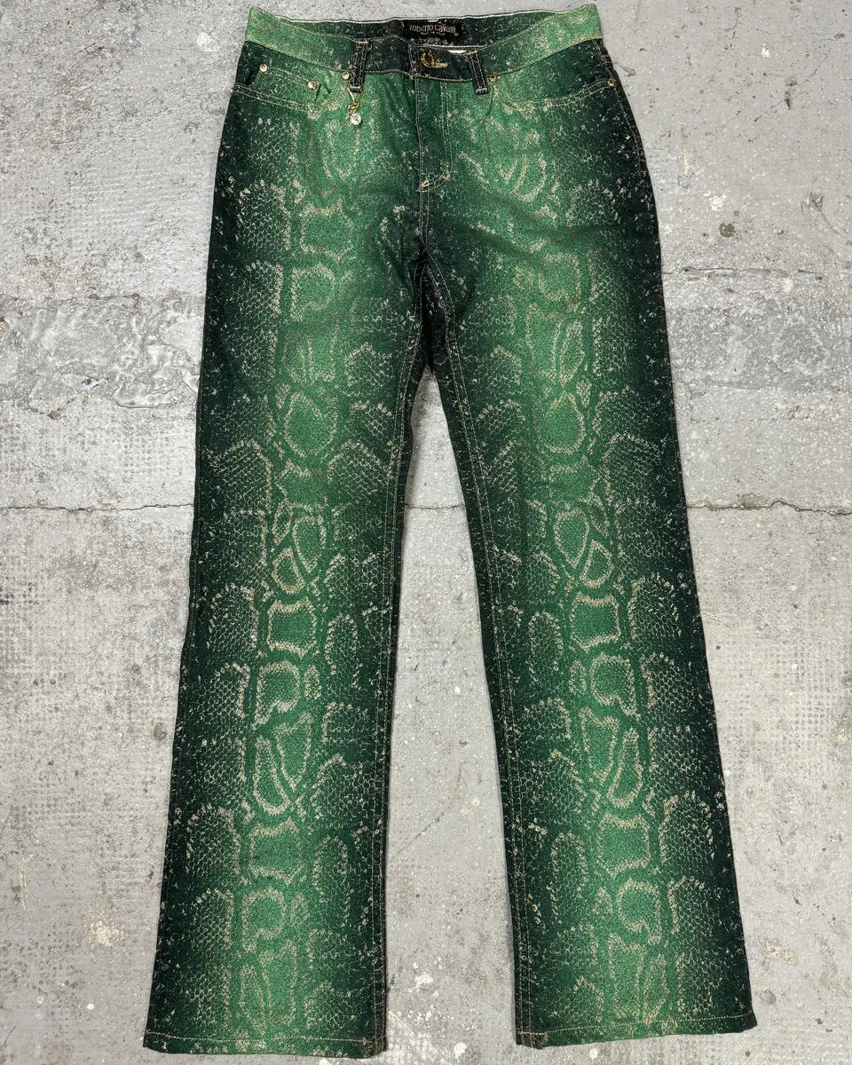 AW1999 Roberto Cavalli Green Legend Python Effect Pants (S) 0