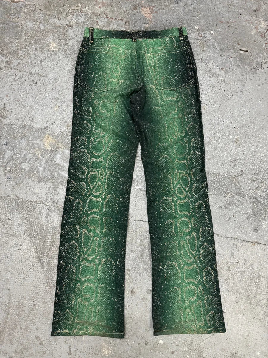 AW1999 Roberto Cavalli Green Legend Python Effect Pants (S) 1