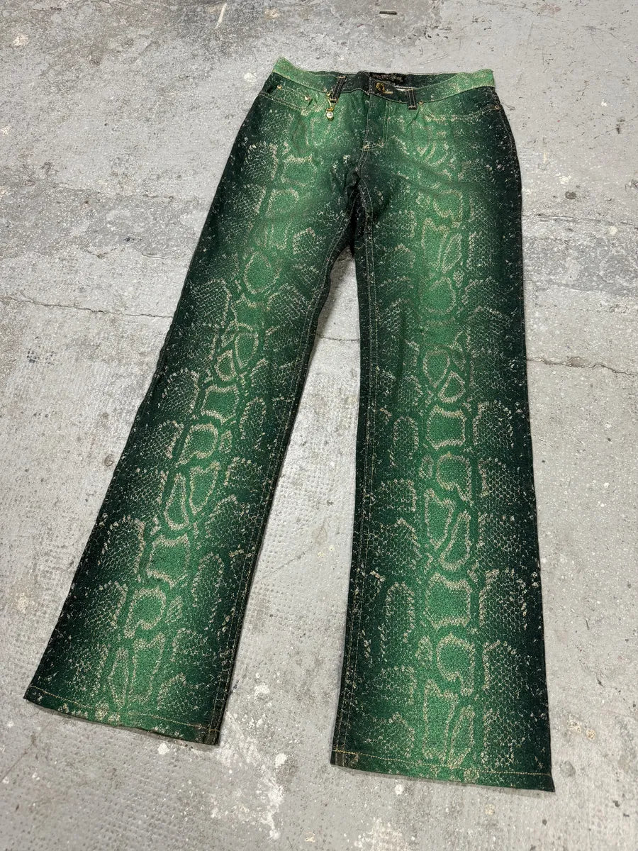 AW1999 Roberto Cavalli Green Legend Python Effect Pants (S) 6