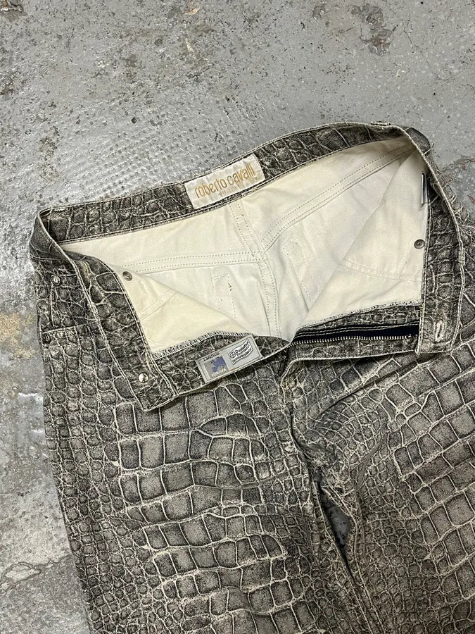 AW1999 Roberto Cavalli Grey Crocodile Effect Pants GlzCThj 8