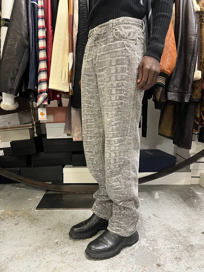 AW1999 Roberto Cavalli Grey Crocodile Effect Pants GlzCThj 2
