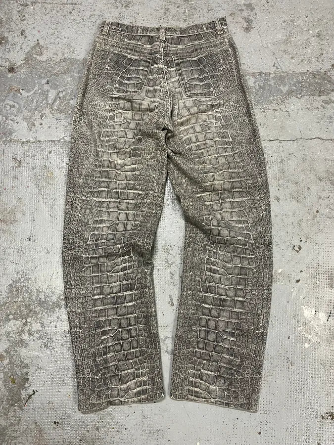 AW1999 Roberto Cavalli Grey Crocodile Effect Pants GlzCThj 6