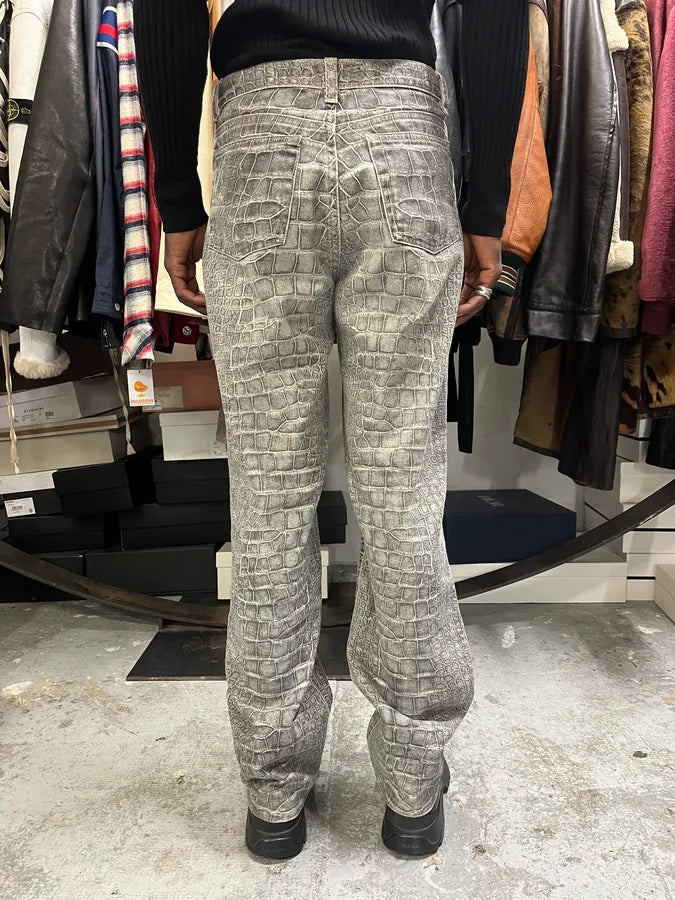 AW1999 Roberto Cavalli Grey Crocodile Effect Pants GlzCThj 3