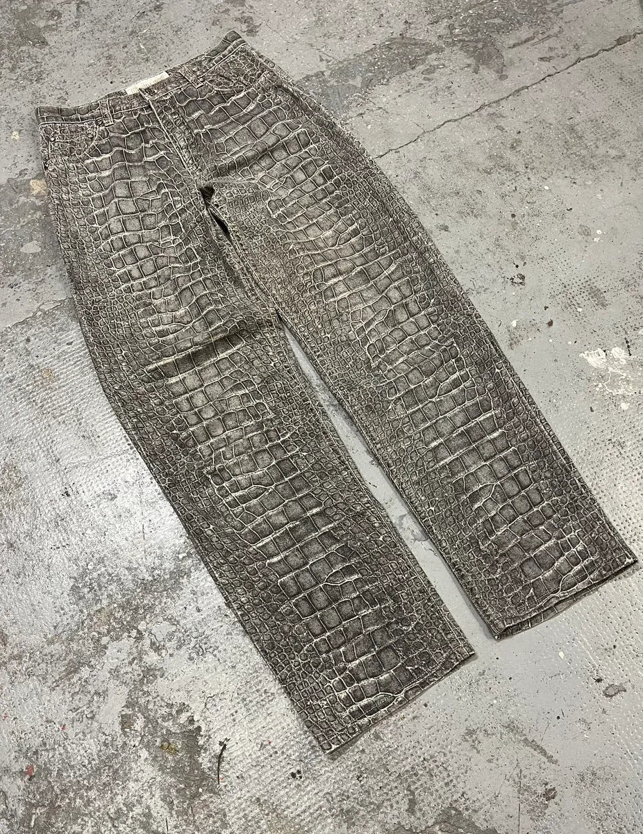 AW1999 Roberto Cavalli Grey Crocodile Effect Pants GlzCThj 4